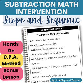 Preview of Subtraction Lesson and Worksheet Math Intervention FREE Scope and Sequence
