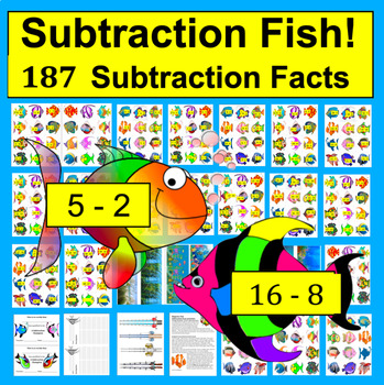 Preview of Math Activities: Subtraction Magnetic Fishing! 187 Subtraction Facts!