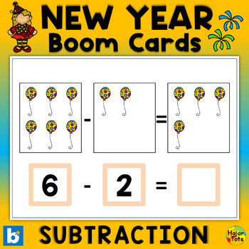 Preview of Subtraction Math Activity Boom Cards - New Year's Eve