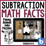 Subtraction Math Fact Practice | Boom Cards | Animal Joke Puzzles