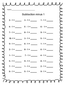 Subtraction Minus 1 by Pencils and Glue Sticks | TpT