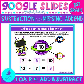 Preview of Subtraction Missing-Addend Problem Google Slides Distance Learning