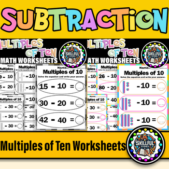 Preview of Subtraction  Multiples of Ten Worksheets|Multiples of Ten First Grade Math