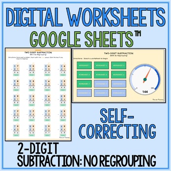 Preview of Subtraction - No Regrouping - Digital Self-Correcting Practice in Google Sheets™