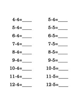 Subtraction Numbers Four and Five Kindergarten Math by Word Masters