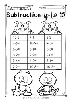 Subtraction to 10 Worksheets - Subtracting Numbers up to ten printables.