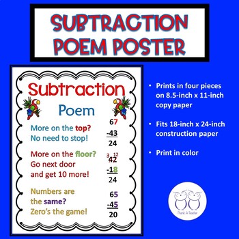 Preview of Subtraction Poem Anchor Chart Poster for Google