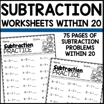 math worksheets 1st grade subtraction practice tpt