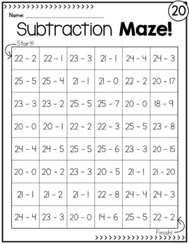 Subtraction Practice Mazes by Rachel K Resources | TpT