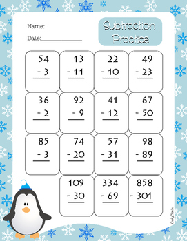 Subtraction Practice Sheets - Double and Triple Digit by Cheeky Cherubs