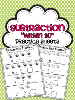 Preview of Subtraction Practice Sheets {Within 10}