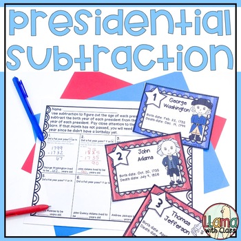 Preview of Presidents Day Math Subtraction Practice with Subtraction Across Zeros