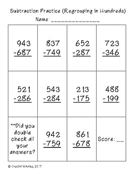 Subtraction Practice Worksheets by Crystal Whaley | TPT