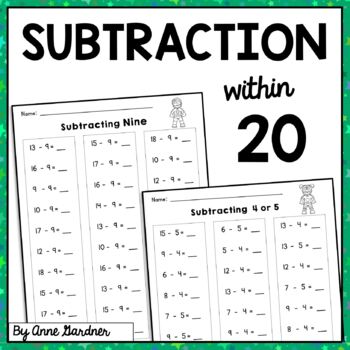 Preview of 1st & 2nd Grade Subtraction Fact Fluency Practice Worksheets within (to) 20: RTI