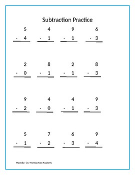 Subtraction Printable by Our Homeschool Academy | TPT