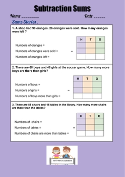 Preview of Subtraction Problem Solving Sums