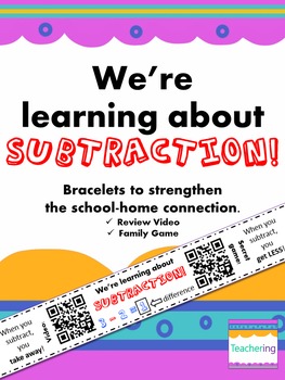 Preview of Subtraction Homework {Bracelet with review video & family game}