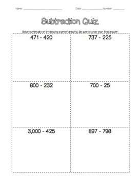 Preview of Subtraction Quiz (Editable)