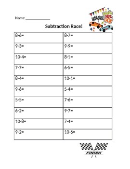 Preview of Subtraction Race 1-10