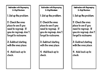 Preview of Subtraction Regrouping Steps Bookmark