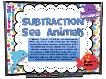 Preview of Subtraction Sea Animals Smart Board Game (CCSS.2.NBT.B.7)