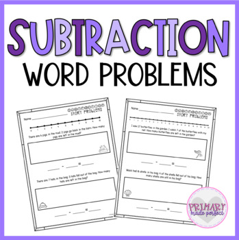Preview of Subtraction Word Problems Within 20 with Number Line | 1st Grade Word Problems