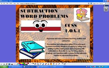 Preview of Subtraction Story Word Problems - CCSS 1.OA.1 - ActivInspire Flipchart