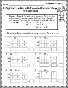 subtraction strategies worksheets 2 digit subtraction