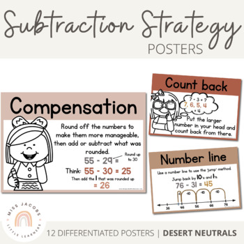 Preview of Subtraction Strategy Posters | DESERT NEUTRAL | Boho Vibes Classroom Decor