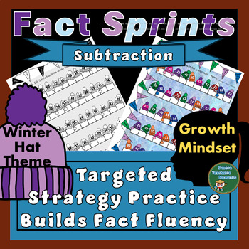 Preview of Subtraction Strategy Practice For Fact Fluency with Winter Hat Theme