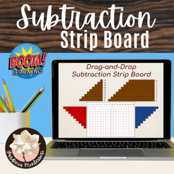 Preview of Subtraction Strip Board Boom Cards - Digital Montessori Math Facts Materials