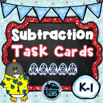 Preview of Subtraction Task Cards Winter Theme