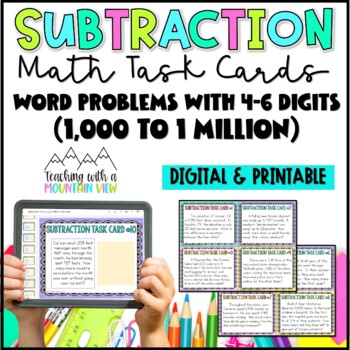 Preview of Subtraction Task Cards, Word Problems 1,000 - 1,000,000