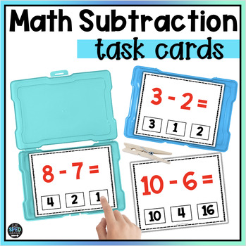 Preview of Subtraction Basic Skills Numbers 0-10 Math Task Cards Center Special Education