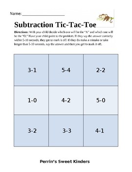 Preview of Subtraction Tic Tac Toe- Editable