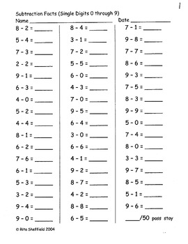 subtraction timed tests 16 tests put into 4 levels with 4 versions