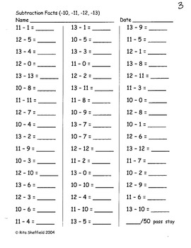 Subtraction Timed Tests - 16 tests put into 4 levels, with 4 versions ...