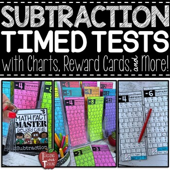 Preview of Subtraction Timed Tests for Math Fact Fluency -Subtraction Assessments & Rewards