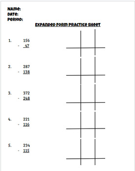 Preview of Subtraction Using Expanded Form