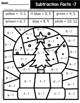 Subtraction Winter Color by Code by Teaching Second Grade | TPT
