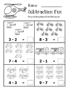 Subtraction With Pictures - Free - Numbers 1 to 10 - Transportation ...
