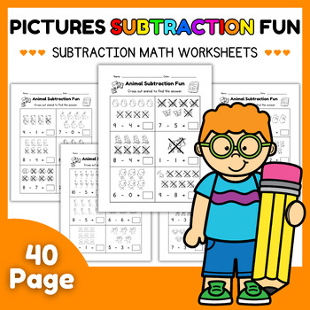 Preview of Subtraction With Pictures within 10 l Animal Theme Practice & Number Activity