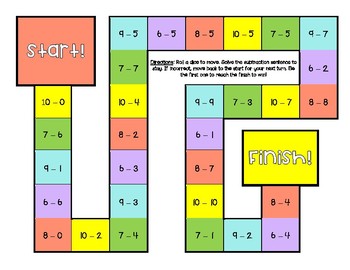 Preview of Subtraction Within 10 Board Game with Answer Sheet