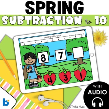 Preview of Subtraction Within 10 | Boom Cards | Spring