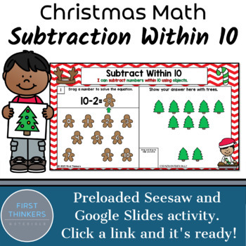 Preview of Subtraction Within 10 Digital Christmas Math Games for Google Slides and Seesaw