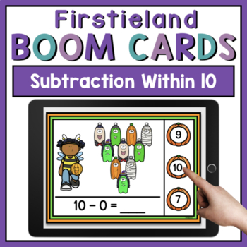 Preview of Subtraction Within 10 Halloween Boom Cards Game For Kindergarten or 1st Grade