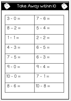 Subtraction Within 10 Practice Pages by Apples of Gold | TpT