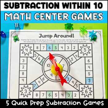 Preview of Subtraction Within 10 Single Digit Math Fluency & Equation Practice Center Games