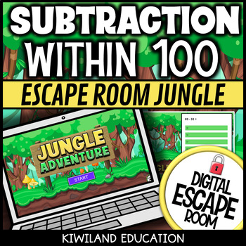 Preview of Subtraction Within 100 with Regrouping Digital Escape Room Grade 2 Math Activity