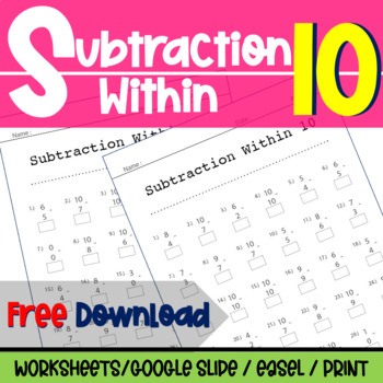 Preview of Math Fact Fluency Subtraction Within 5 Timed Tests, Daily Practice - Free